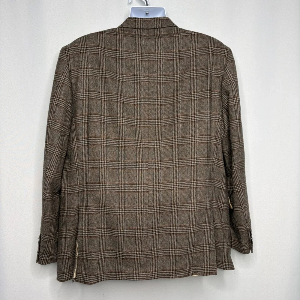 Saks Fifth Avenue Black Label 100% Cashmere Plaid Blazer Brown 48R Sport Coat